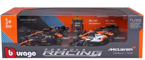 Burago - McLAREN F1  SET 4X - TEAM MCLAREN MCL36 N 4 ABU DHABI GP 2022 - MCL60 N 4 SINGAPORE GP - MONACO GP - BRITISH GP 2023 LANDO NORRIS ORANGE BLACK WHITE
