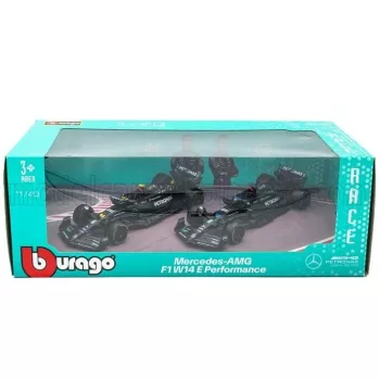   Burago - MERCEDES GP SET F1  2X W15 EQ PERFORMANCE TEAM AMG PETRONAS MOTORSPORT N 44 SEASON 2024 LEWIS HAMILTON + N 63 SEASON 2024 GEORGE RUSSELL BLACK SILVER GREEN