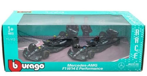 Burago - MERCEDES GP SET F1  2X W15 EQ PERFORMANCE TEAM AMG PETRONAS MOTORSPORT N 44 SEASON 2024 LEWIS HAMILTON + N 63 SEASON 2024 GEORGE RUSSELL BLACK SILVER GREEN