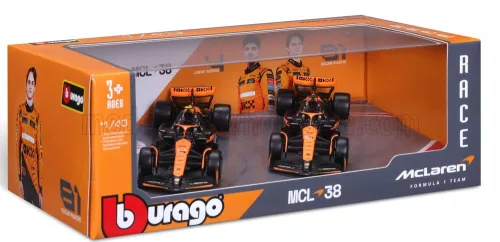 Burago - McLAREN SET F1  2X MCL38 TEAM MCLAREN N 4 SEASON 2024 LANDO NORRIS + N 81 SEASON 2024 OSCAR PIASTRI ORANGE BLACK