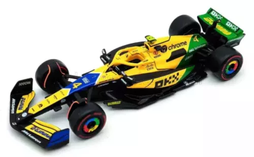 Burago - McLAREN F1  MCL38 TEAM MCLAREN N 4 4th MONACO GP (SENNA 30th ANNIVERSARY) 2024 LANDO NORRIS YELLOW GREEN BLACK