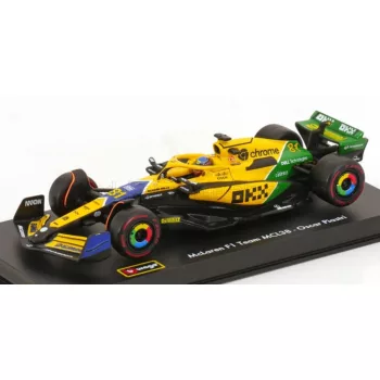   Burago - McLAREN F1  MCL38 TEAM MCLAREN N 81 2nd MONACO GP (SENNA 30th ANNIVERSARY) 2024 OSCAR PIASTRI - WITH PILOT AND SHOWCASE YELLOW GREEN BLACK