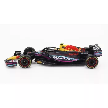   Burago - RED BULL F1  RB19 TEAM ORACLE RED BULL RACING N 11 2nd MIAMI GP 2023 SERGIO PEREZ - WITH PILOT AND SHOWCASE MATT BLUE