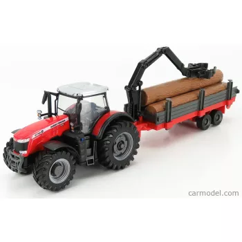   Burago - Massey Ferguson 8740S Tractor + Tree Forwarder And Wood Red Silver