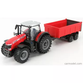   Burago - Massey Ferguson 8740S Tractor With Tipping Trailer Red
