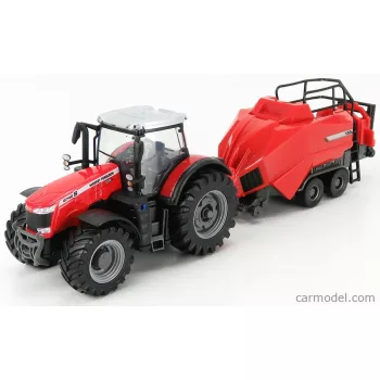 Burago - Massey Ferguson 8740S Tractor With Baler Lifter Red