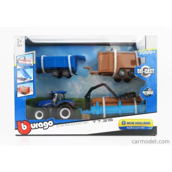   Burago - New Holland T7.315 Tractor With 3X Trailer 2018 Blue