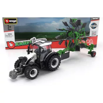   Burago - VALTRA N174 TRACTOR WITH WHIRL RAKE 2017 WHITE BLACK GREEN