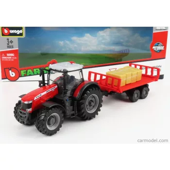Burago - Massey Ferguson 8740S Tractor With Trailer 2016 Red