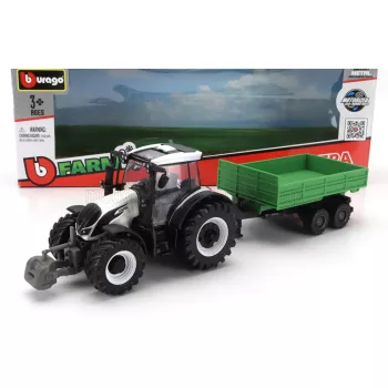   Burago - VALTRA N174 TRACTOR WITH TIPPING TRAILER 2017 WHITE BLACK GREEN