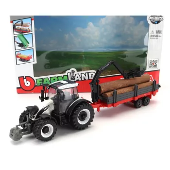   Burago - VALTRA N174 TRACTOR WITH 3X TRAILER 2017 WHITE BLACK GREEN RED