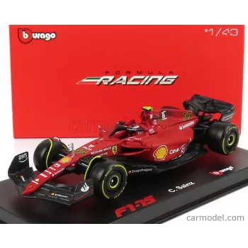   Burago - Ferrari F1-75 Scuderia Ferrari N 55 Season 2022 Carlos Sainz With Helmet And Plastic Showcase - Exclusive Carmodel Red