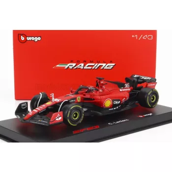   Burago - FERRARI F1  SF-23 TEAM SCUDERIA FERRARI N 16 SEASON 2023 CHARLES LECLERC - WITH PILOT AND SHOWCASE - EXCLUSIVE CARMODEL RED BLACK