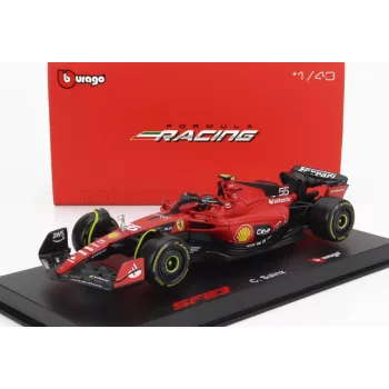   Burago - FERRARI F1  SF-23 TEAM SCUDERIA FERRARI N 55 SEASON 2023 CARLOS SAINZ - WITH PILOT AND SHOWCASE - EXCLUSIVE CARMODEL RED BLACK