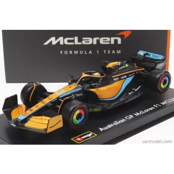   Burago - Mclaren F1 Mcl36 Mercedes Team Mclaren N 3 Australian Gp 2022 Daniel Ricciardo - With Helmet And Plastic Showcase Orange Light Blue