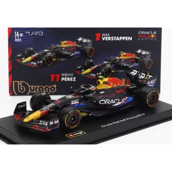   Burago - RED BULL F1  RB19 TEAM ORACLE RED BULL RACING N 11 4th AUSTIN USA GP 2023 SERGIO PEREZ - WITH PILOT AND SHOWCASE MATT BLUE