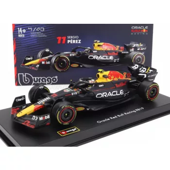   Burago - RED BULL F1  RB19 TEAM ORACLE RED BULL RACING N 11 SEASON 2023 SERGIO PEREZ - CON PILOTA E VETRINA - WITH PILOT AND SHOWCASE MATT BLUE