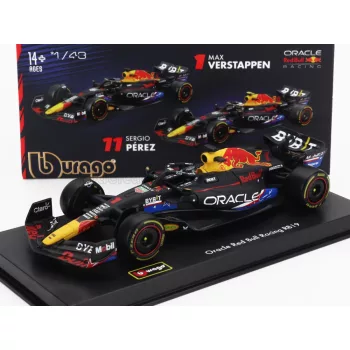   Burago - RED BULL F1  RB19 TEAM ORACLE RED BULL RACING N 1 WORLD CHAMPION WINNER AUSTIN USA GP 2023 MAX VERSTAPPEN - WITH PILOT AND SHOWCASE MATT BLUE