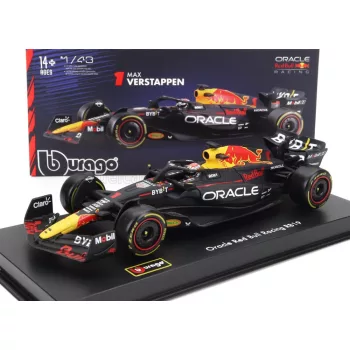   Burago - RED BULL F1  RB19 TEAM ORACLE RED BULL RACING N 1 WORLD CHAMPION SEASON 2023 MAX VERSTAPPEN - CON PILOTA E VETRINA - WITH PILOT AND SHOWCASE MATT BLUE