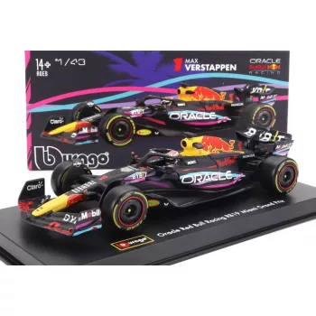   Burago - RED BULL F1  RB19 TEAM ORACLE RED BULL RACING N 1 F1  RB19 TEAM ORACLE RED BULL RACING N 1 WORLD CHAMPION WINNER MIAMI GP 2023 MAX VERSTAPPEN - WITH HELMET AND PLASTIC SHOWCASE MATT BLUE