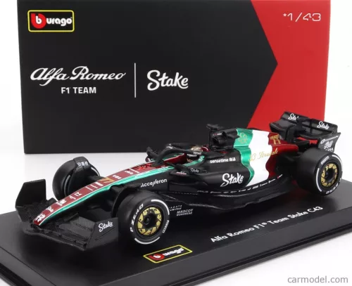 Burago - Alfa Romeo C43 Team Alfa Romeo F1 Team Stake #77 Valtteri Bottas 10th Italian GP (Monza) Formula 1 2023with Pilot and ShowcaseBburago