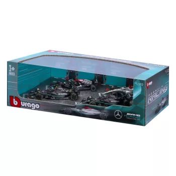   Burago - MERCEDES GP SET F1 4X W14 TEAM MERCEDES-AMG PETRONAS FORMULA ONE N 44 SEASON 2023 LEWIS HAMILTON - N 63 SEASON 2023 GEORGE RUSSEL - W13 N 44 SEASON 2022 LEWIS HAMILTON - W12 N 44 SEASON 2021 LEWIS HAMILTON MATT BLACK SILVER
