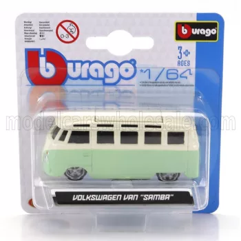   Burago - VOLKSWAGEN T1 SAMBA MINIBUS 1962 CUSTOM 1965 GREEN CREAM