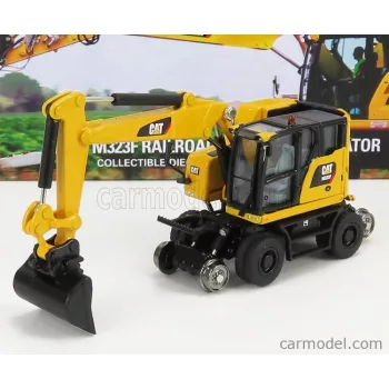   Dm-Models - Caterpillar Catm323F Escavatore Gommato Su Rotaie Ferroviarie - Tractor Hydraulic Excavator Scraper Yellow Black