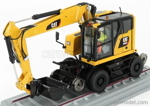 Dm-Models - Caterpillar Catm323F Escavatore Gommato Su Rotaie Ferroviarie - Tractor Hydraulic Excavator Scraper Yellow Black