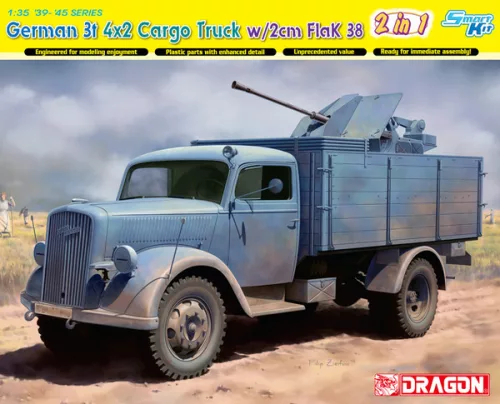 Dragon Armor - German 3t 4x2 Cargo Truck w/2cm FlaK 38 (2 in 1) - Smart Kit