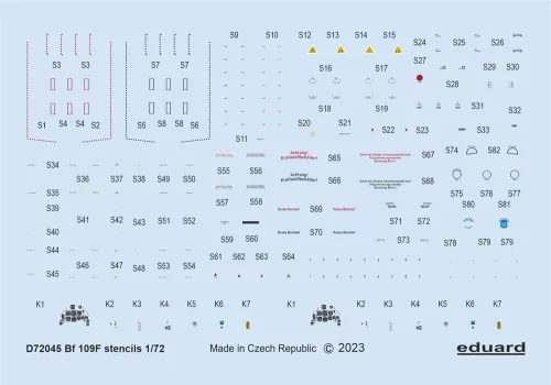 Eduard - Bf 109F stencils 1/72 EDUARD