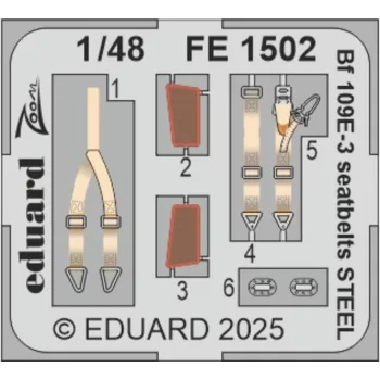Eduard - Bf 109E-3 seatbelts STEEL  HOBBY BOSS