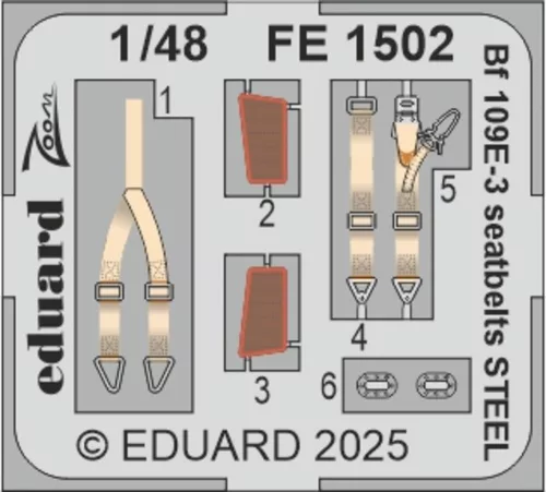 Eduard - Bf 109E-3 seatbelts STEEL  HOBBY BOSS