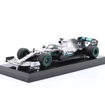   Edicola - MERCEDES GP F1  W10 EQ POWER+ TEAM AMG PETRONAS MOTORSPORT WORLD CHAMPION N 44 GERMAN GP 2019 LEWIS HAMILTON - DAMAGE BLISTER BOX WHITE SILVER BLACK
