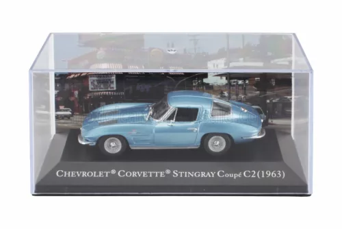Edicola - CHEVROLET CORVETTE STINGRAY C2 COUPE 1963 - CON VETRINA - WITH SHOWCASE LIGHT BLUE MET