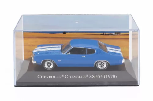 Edicola - CHEVROLET CHEVELLE SS 454 COUPE 1970 - CON VETRINA - WITH SHOWCASE BLUE WHITE