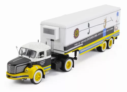 Edicola - BERLIET TLR 10M TRUCK SEMI-FRIGO INTERFLORA TRANSPORTS 1956 - WITHOUT CARD BOX WHITE BROWN YELLOW