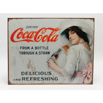   Edicola - Accessories Metal Plate - Coca-Cola Through A Straw White Red