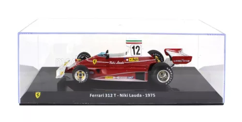 Edicola - FERRARI F1 312T TEAM FERRARI SEFAC N 12 WORLD CHAMPION SEASON 1975 NIKI LAUDA - CON VETRINA - WITH SHOWCASE RED WHITE