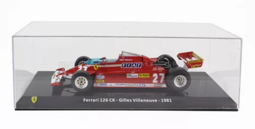 Edicola - FERRARI F1 126CK N 27 SEASON 1981 GILLES VILLENEUVE - CON VETRINA - WITH SHOWCASE RED SILVER