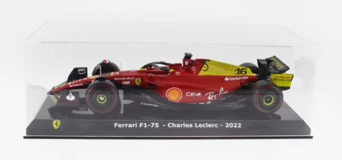 Edicola - FERRARI F1-75 SCUDERIA FERRARI N 16 POLE POSITION AND 2nd MONZA ITALY GP 2022 CHARLES LECLERC - CON VETRINA - WITH SHOWCASE RED YELLOW