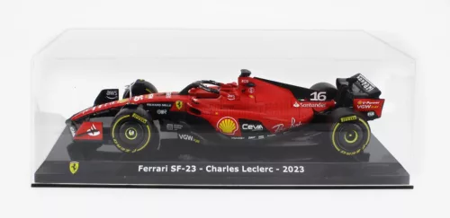 Edicola - FERRARI F1  SF-23 TEAM SCUDERIA FERRARI N 16 SEASON 2023 CHARLES LECLERC - CON VETRINA - WITH SHOWCASE RED BLACK YELLOW