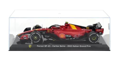 Edicola - FERRARI F1 SF-23 TEAM SCUDERIA FERRARI N 55 MONZA ITALY GP 2023 CARLOS SAINZ - CON VETRINA - WITH SHOWCASE RED BLACK YELLOW