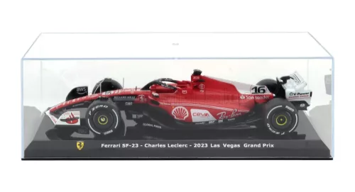 Edicola - FERRARI F1 SF-23 TEAM SCUDERIA FERRARI N 16 2nd LAS VEGAS USA GP 2023 CHARLES LECLERC - CON VETRINA - WITH SHOWCASE RED BLACK WHITE