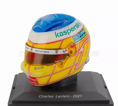 Edicola - HELMET F1 CASCO HELMET CHARLES LECLERC TEAM SCUDERIA FERRARI MISSION WINNOW SF21 FRENCH GP 2021 YELLOW WHITE BLUE