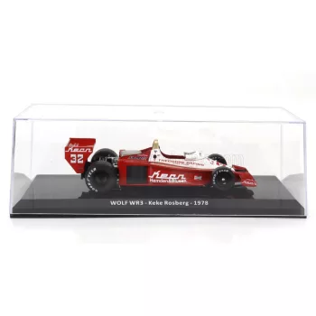   Edicola - WILLIAMS F1  WOLF WR3 N 32 SEASON 1978 KEKE ROSBERG - CON VETRINA - WITH SHOWCASE RED WHITE