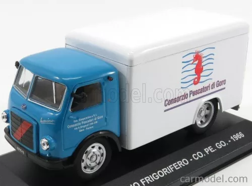 Edicola - Om Fiat Leoncino Truck Frigorifero Consorzio Pescatori Di Goro 1966 Light Blue White