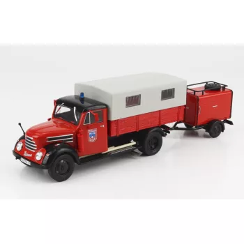   Edicola - ROBUR GARANT 30 K TRUCK TELONATO FEUERWEHR WITH TANKER TRAILER EST GERMANY 1956 RED GREY