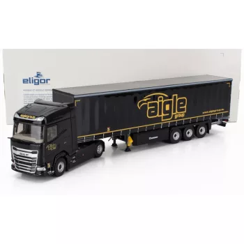   Eligor - DAF XG TRUCK CASSONATO REMORQUE TAUTLINER AIGLE GROUP 2022 BLACK YELLOW