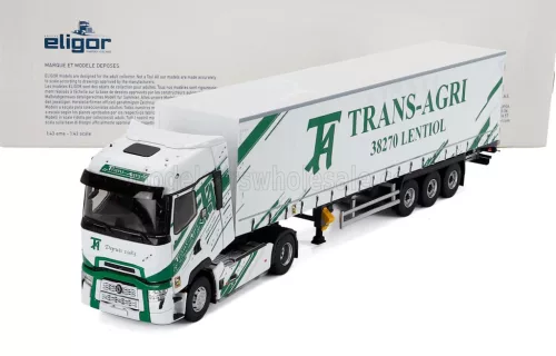 Eligor - RENAULT T-LINE HIGH TRUCK TELONATO TRANS-AGRI TRANSPORTS 2023 WHITE GREEN